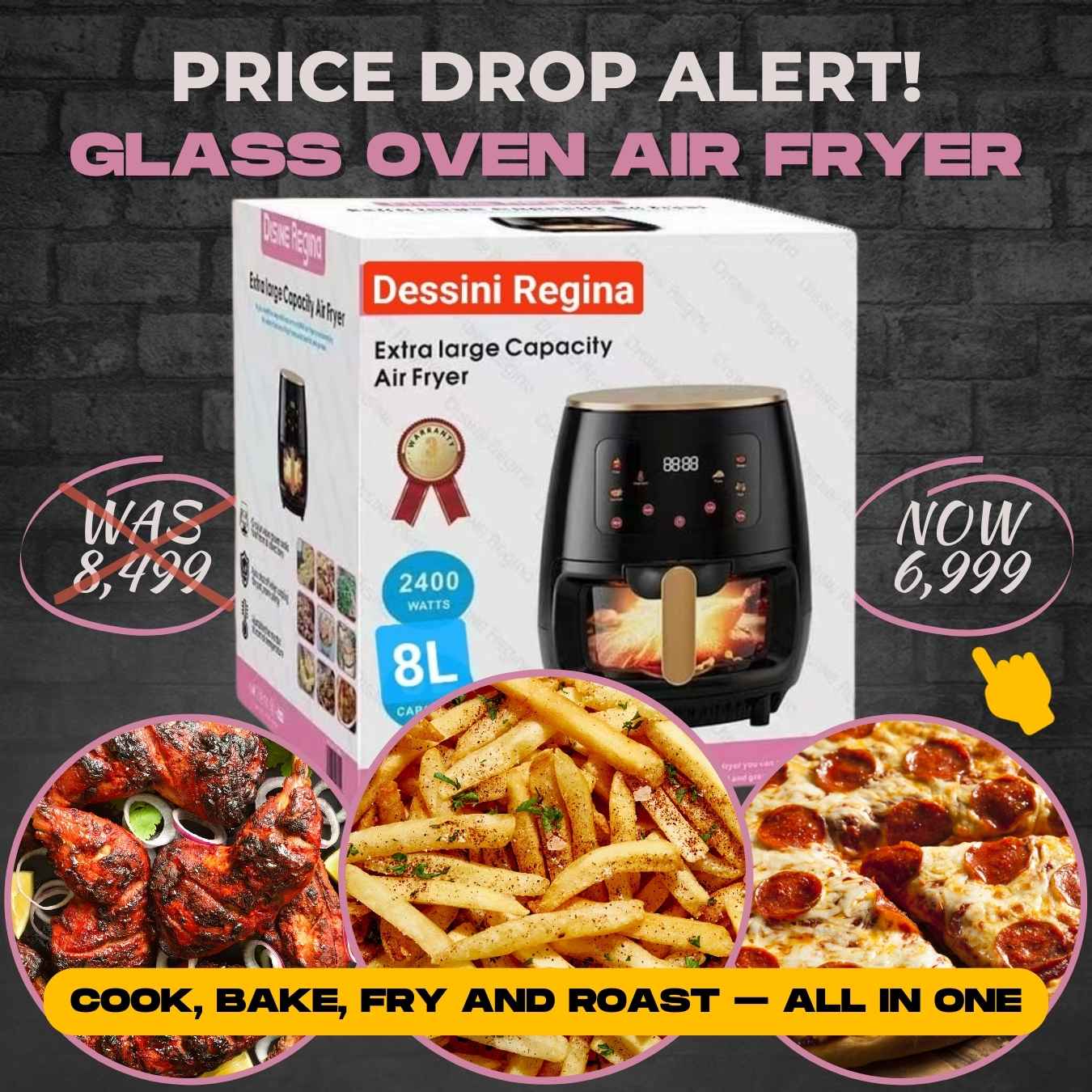 Dessini Extra Large 8L Glass Oven Air Fryer