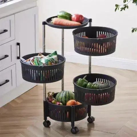 4-Tier Round Multipurpose Rack – 360° Rotating & Mobile Organizer