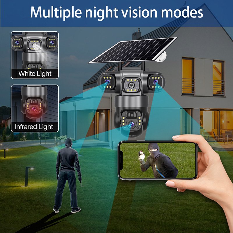 Triple-Lens Solar Wi-Fi Smart Security CCTV Camera with PTZ & Night Vision - Image 9