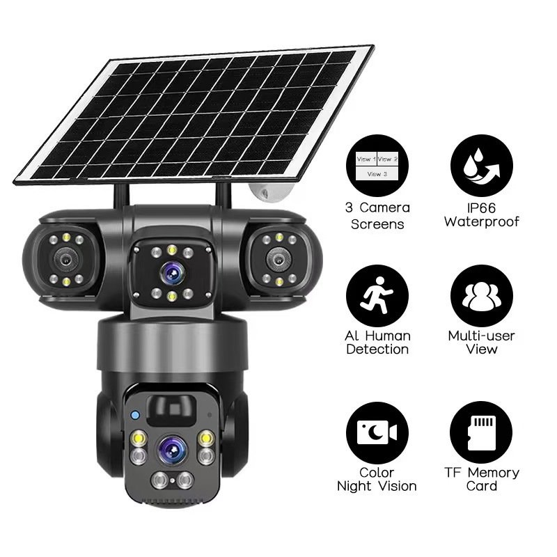 Triple-Lens Solar Wi-Fi Smart Security CCTV Camera with PTZ & Night Vision